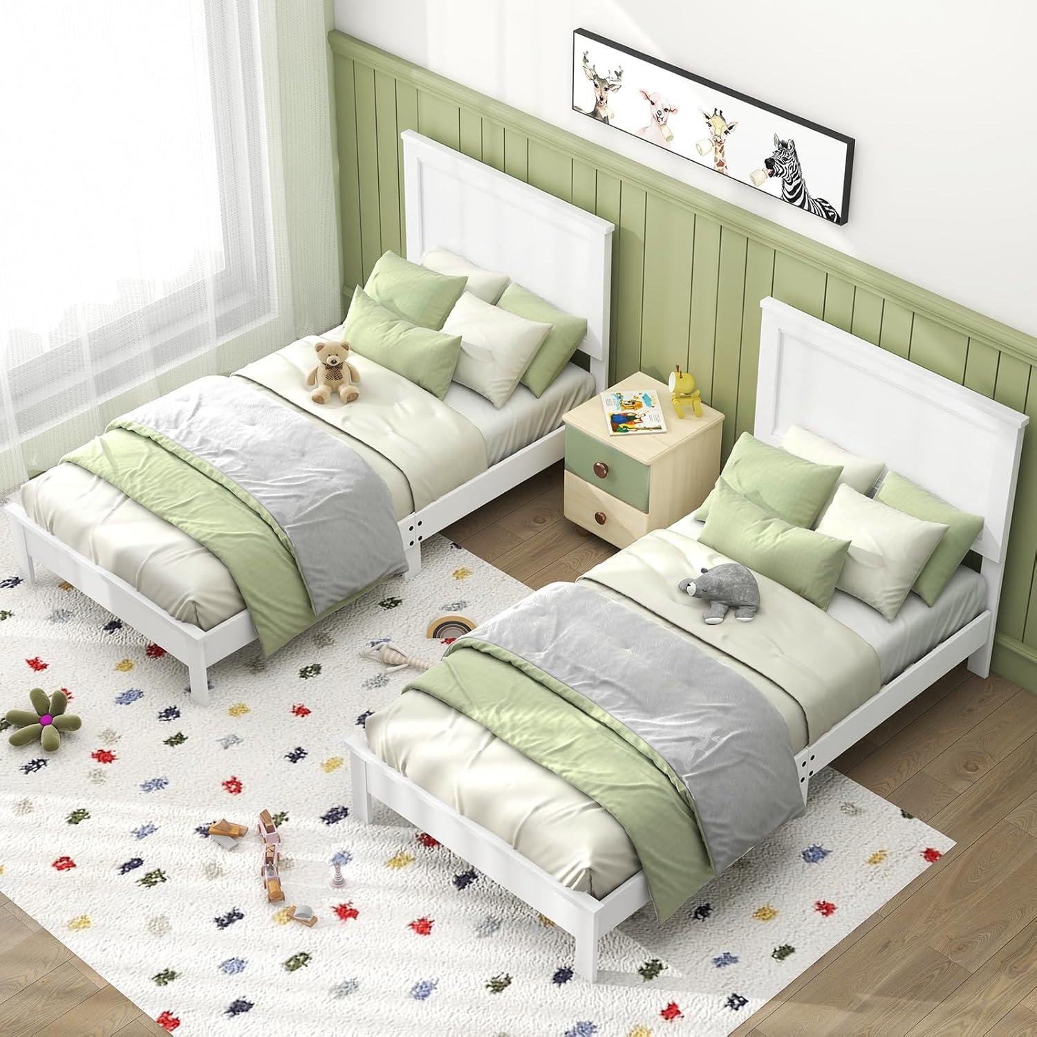 image:imageGiantex Wood Queen Platform Bed Frame with Headboard Mid Century Bed Frame with Solid Wood Legs amp Wooden Slat Support No Box Spring Needed Walnut BedWhite