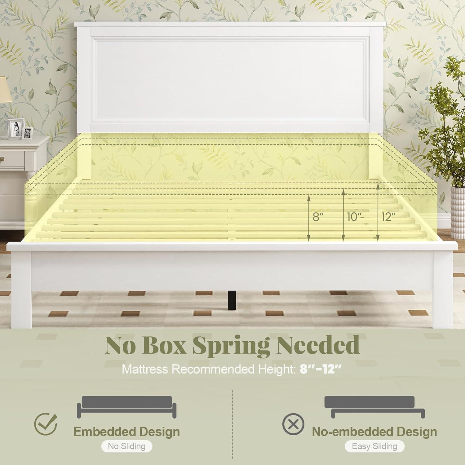 image:imageGiantex Wood Queen Platform Bed Frame with Headboard Mid Century Bed Frame with Solid Wood Legs amp Wooden Slat Support No Box Spring Needed Walnut BedWhite