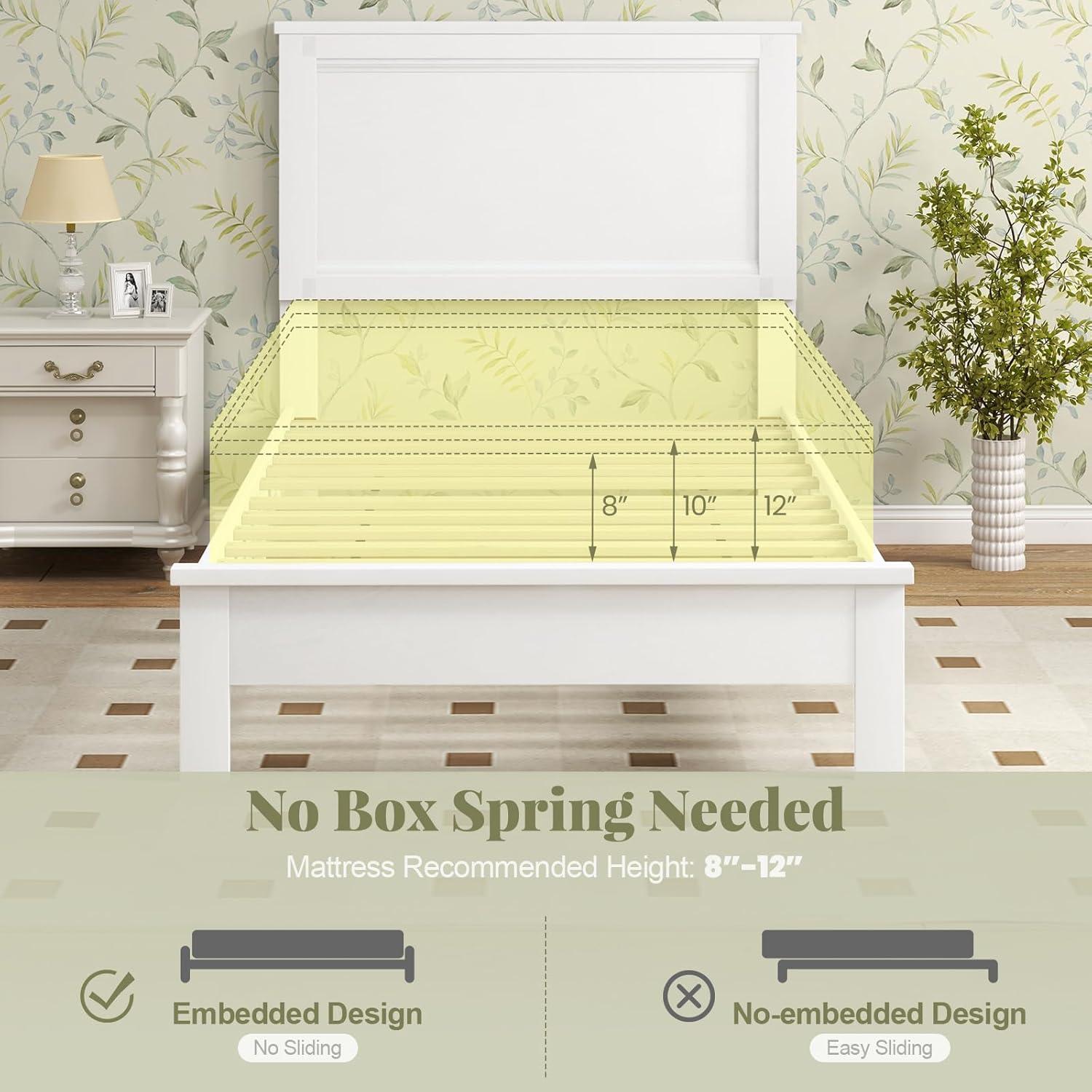 image:imageGiantex Wood Queen Platform Bed Frame with Headboard Mid Century Bed Frame with Solid Wood Legs amp Wooden Slat Support No Box Spring Needed Walnut BedWhite