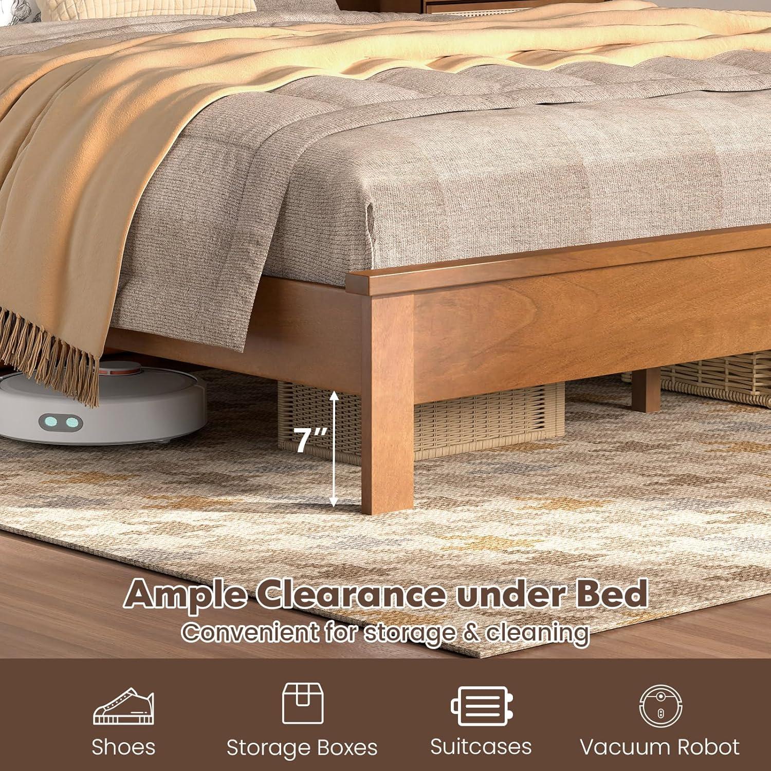 image:imageGiantex Wood Queen Platform Bed Frame with Headboard Mid Century Bed Frame with Solid Wood Legs amp Wooden Slat Support No Box Spring Needed Walnut BedWalnut