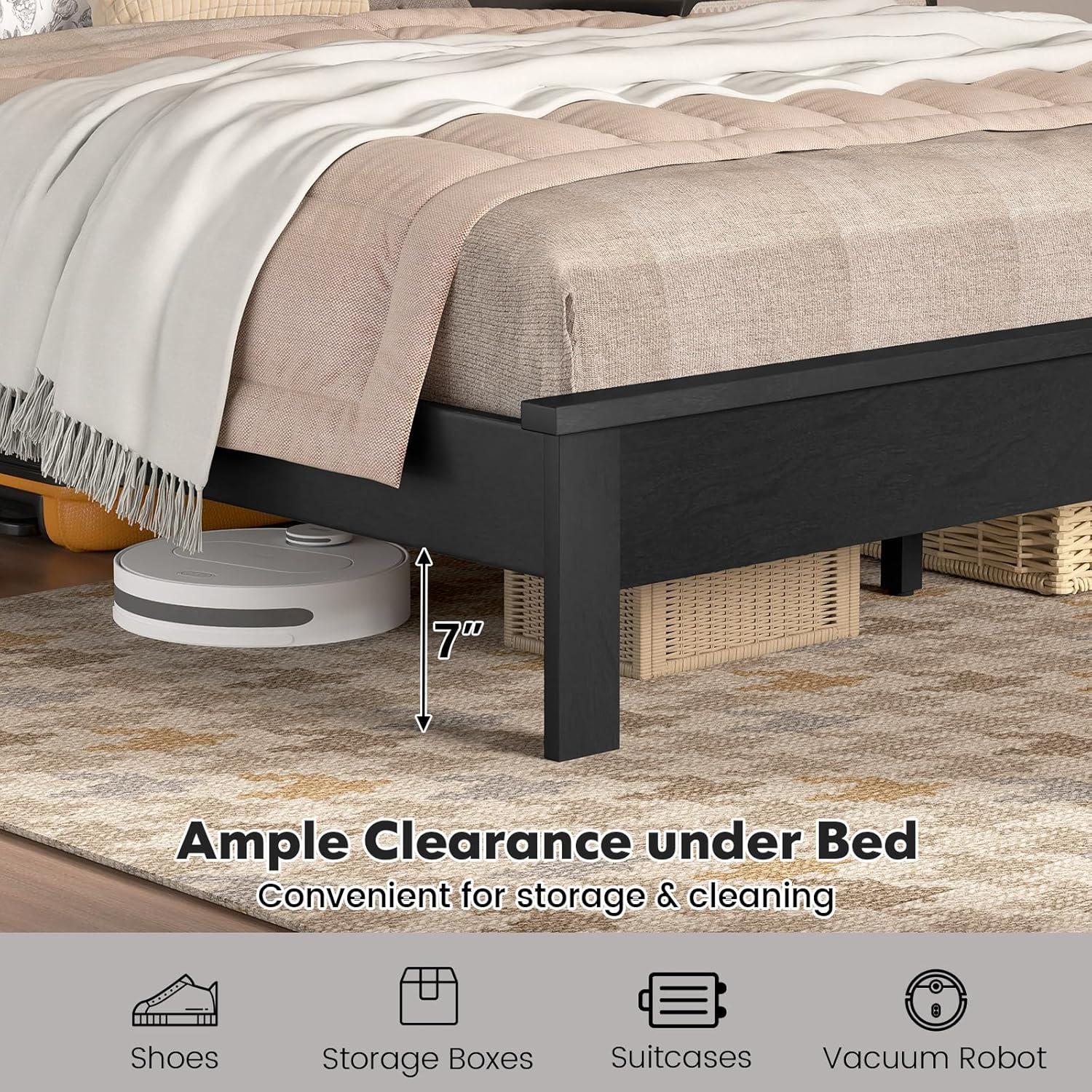 image:imageGiantex Wood Queen Platform Bed Frame with Headboard Mid Century Bed Frame with Solid Wood Legs amp Wooden Slat Support No Box Spring Needed Walnut BedBlack
