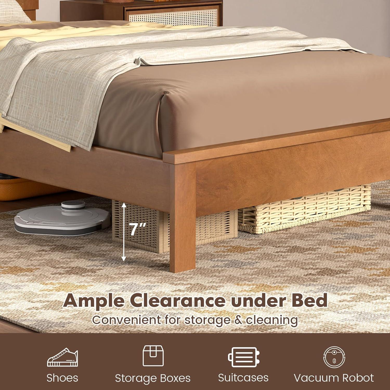 image:imageGiantex Wood Queen Platform Bed Frame with Headboard Mid Century Bed Frame with Solid Wood Legs amp Wooden Slat Support No Box Spring Needed Walnut BedWalnut