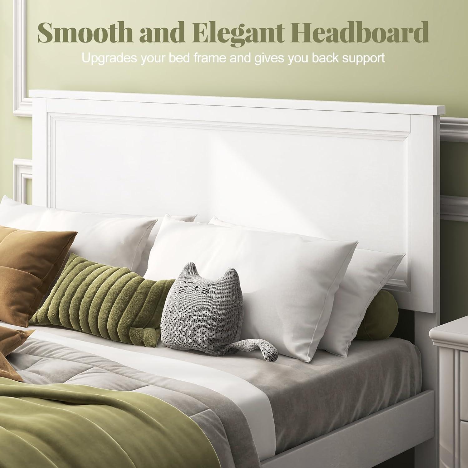 image:imageGiantex Wood Queen Platform Bed Frame with Headboard Mid Century Bed Frame with Solid Wood Legs amp Wooden Slat Support No Box Spring Needed Walnut BedWhite