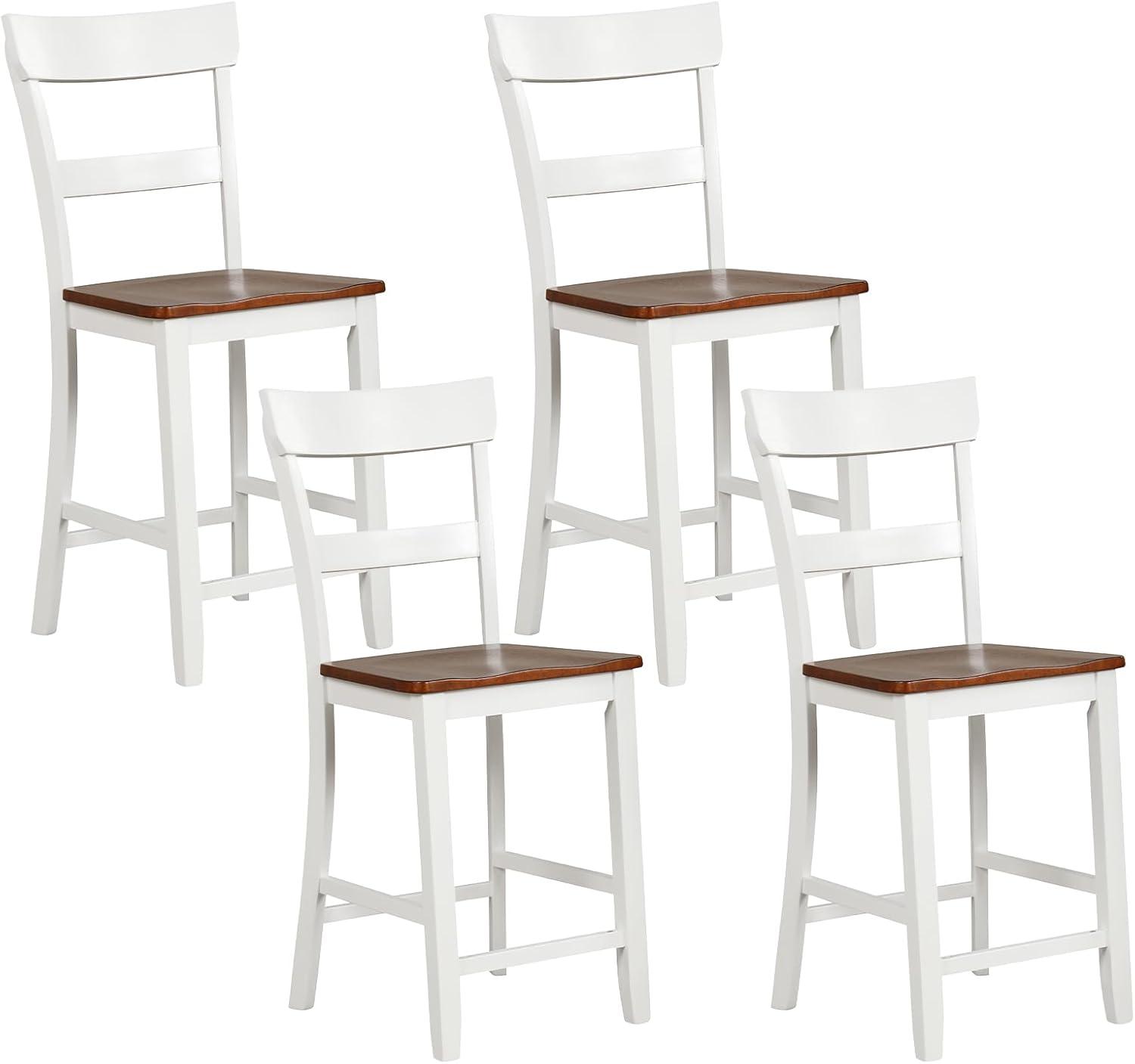 image:imageGiantex Wooden Bar Stools Counter Height Set of 2 245 Farmhouse Wood Bar Dining Chairs with Solid Rubber Wood Frame Backrest Footrest Armless Barstools for Home Bar Kitchen Counter WhiteWhite