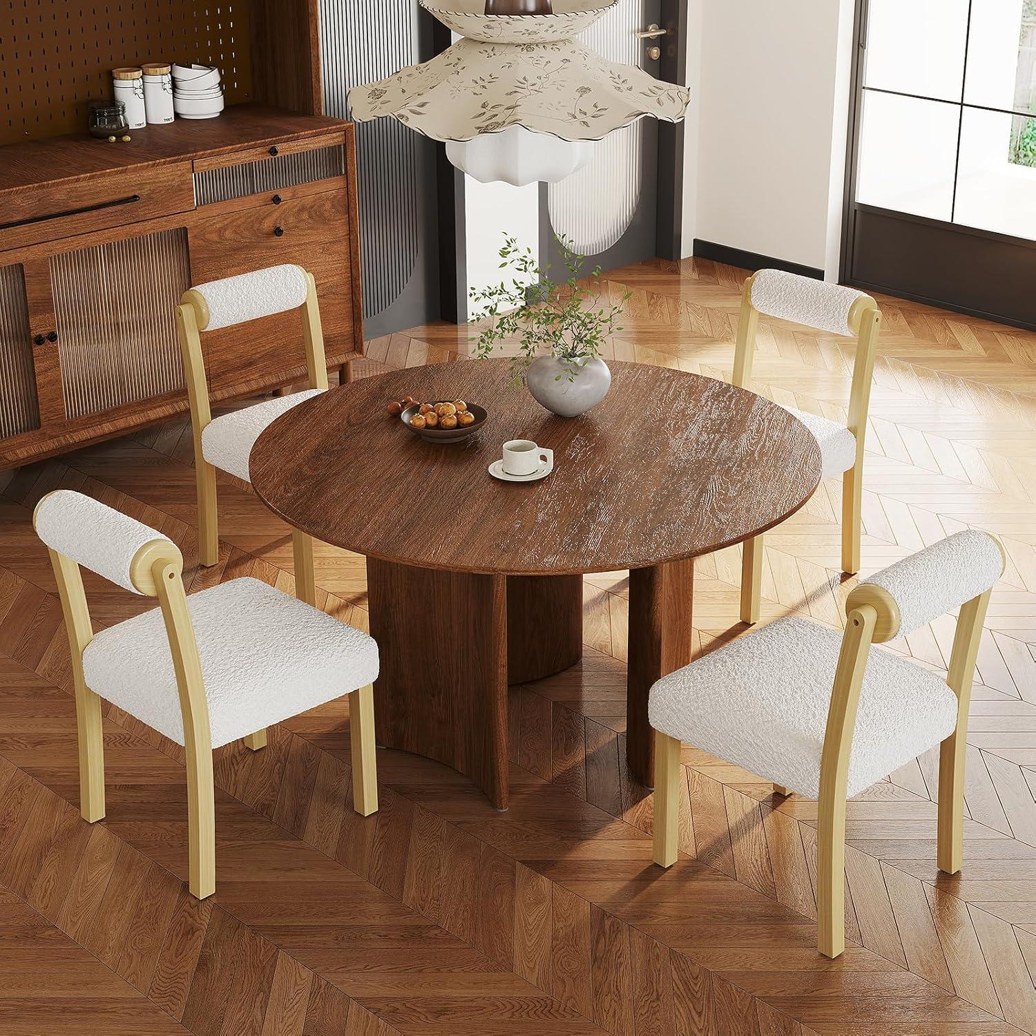 image:imageGiantex Wooden Dining Chairs Set of 2 Faux Sherpa Upholstered Kitchen Dining Room Chairs wRubber Wood Frame Padded Seat Cylinder Back Farmhouse Armless Accent Side Chairs for Living Room1