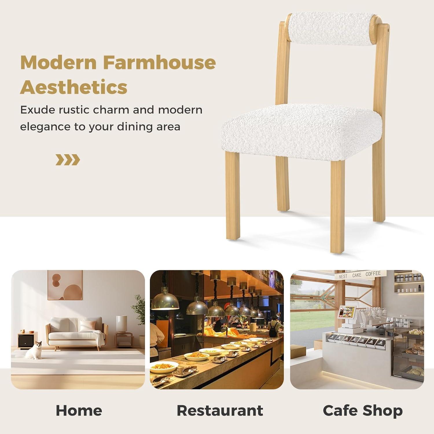 image:imageGiantex Wooden Dining Chairs Set of 2 Faux Sherpa Upholstered Kitchen Dining Room Chairs wRubber Wood Frame Padded Seat Cylinder Back Farmhouse Armless Accent Side Chairs for Living Room1