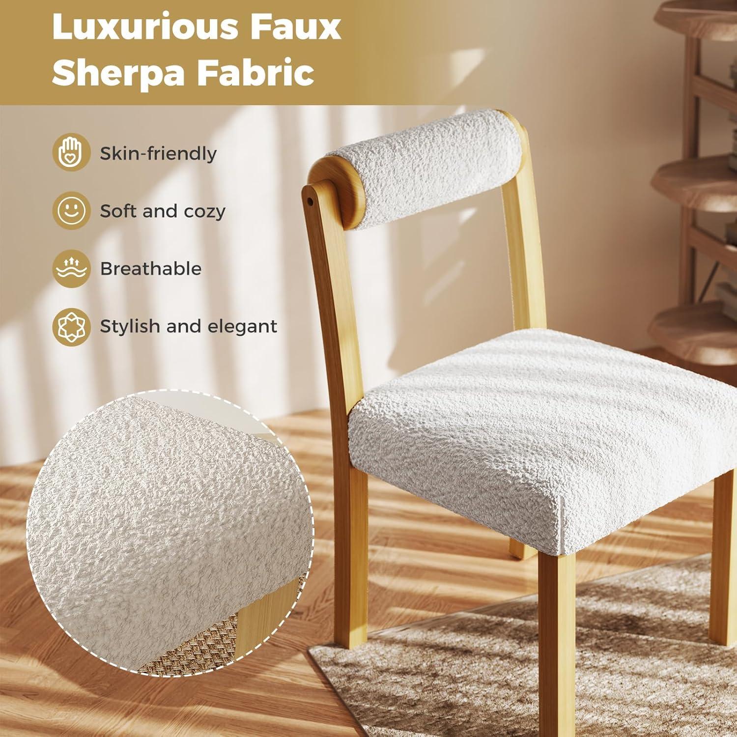 image:imageGiantex Wooden Dining Chairs Set of 2 Faux Sherpa Upholstered Kitchen Dining Room Chairs wRubber Wood Frame Padded Seat Cylinder Back Farmhouse Armless Accent Side Chairs for Living Room2