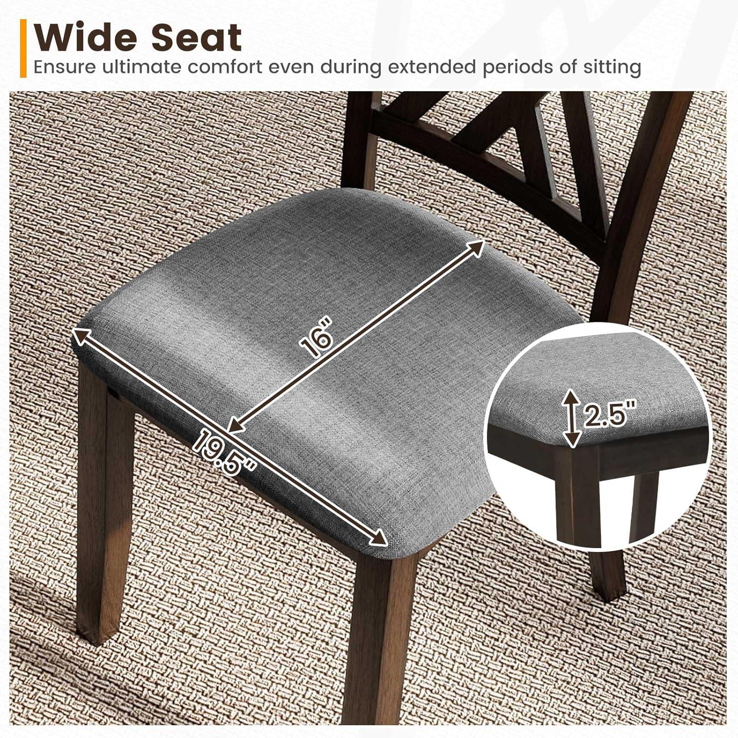 image:imageGiantex Wooden Dining Chairs Set of 2 Linen Fabric Upholstered Kitchen Chair wRubber Wood Frame Wide Padded Seat Curved Cross Back Farmhouse Side Chairs for Living Room Restaurant Dark GrayDark Gray