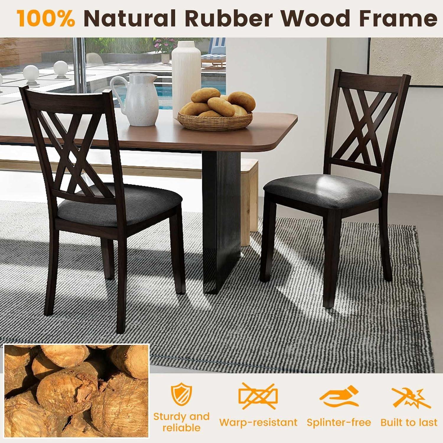 image:imageGiantex Wooden Dining Chairs Set of 2 Linen Fabric Upholstered Kitchen Chair wRubber Wood Frame Wide Padded Seat Curved Cross Back Farmhouse Side Chairs for Living Room Restaurant Dark GrayDark Gray