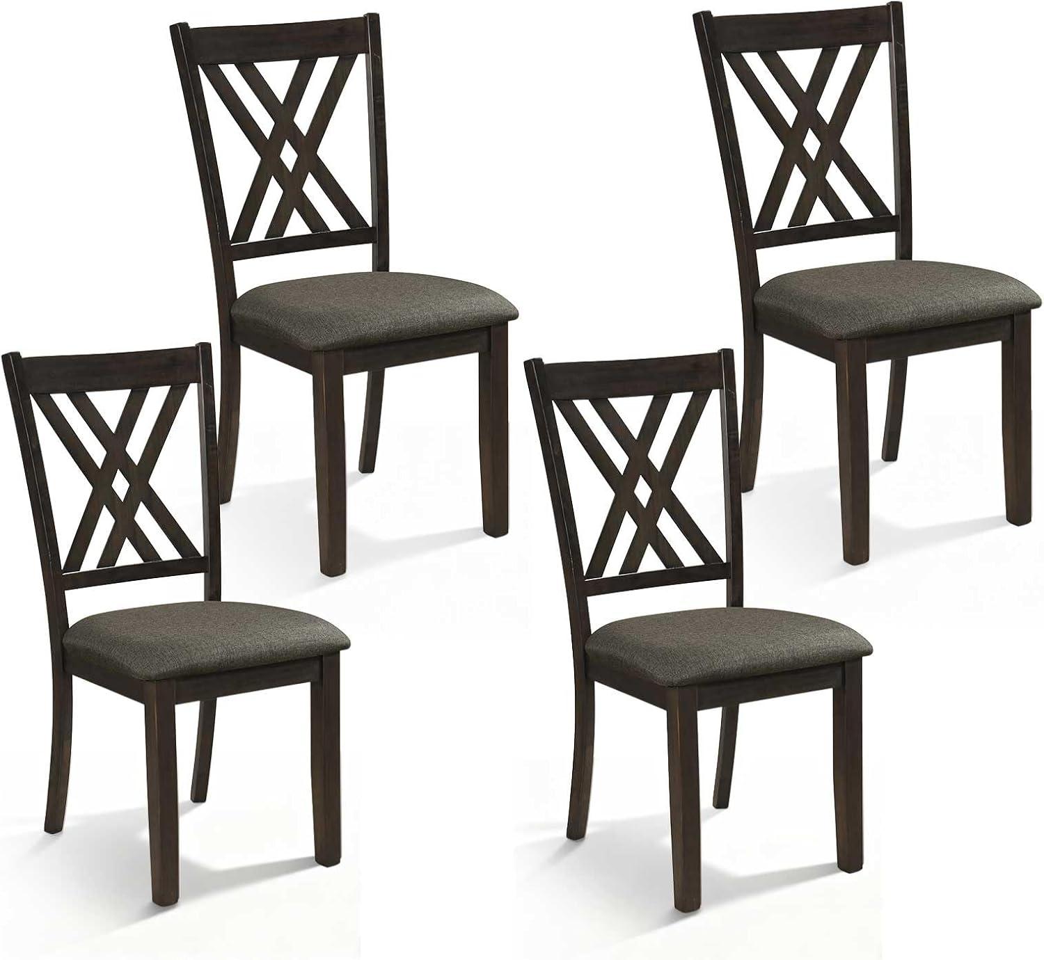 image:imageGiantex Wooden Dining Chairs Set of 2 Linen Fabric Upholstered Kitchen Chair wRubber Wood Frame Wide Padded Seat Curved Cross Back Farmhouse Side Chairs for Living Room Restaurant Dark GrayDark Gray