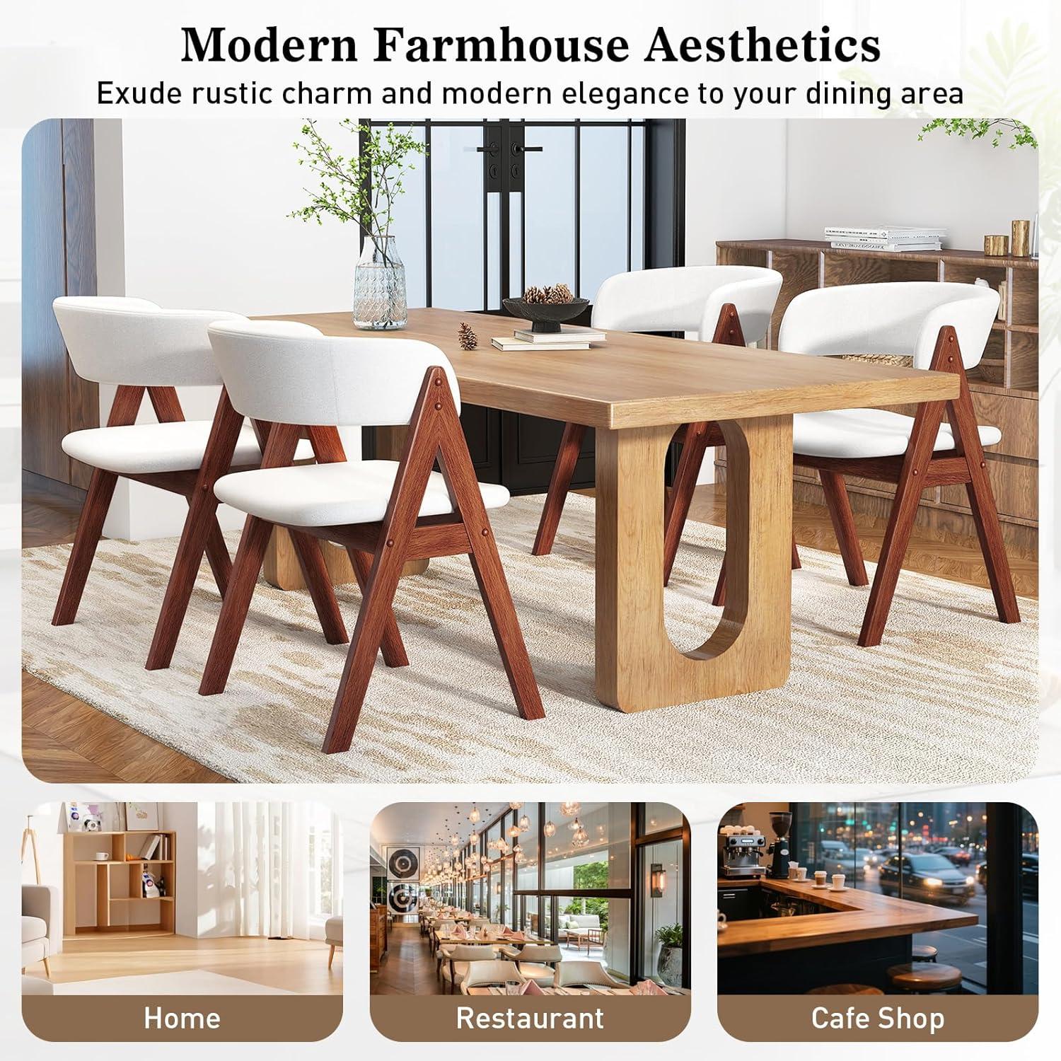 image:imageGiantex Wooden Dining Chairs Set of 2 Modern Sherpa Upholstered Kitchen Chair wArmrests Rubber Wood Legs Padded Seat amp Curved Open Back Farmhouse Side Chairs for Home Living RoomWhitewalnut