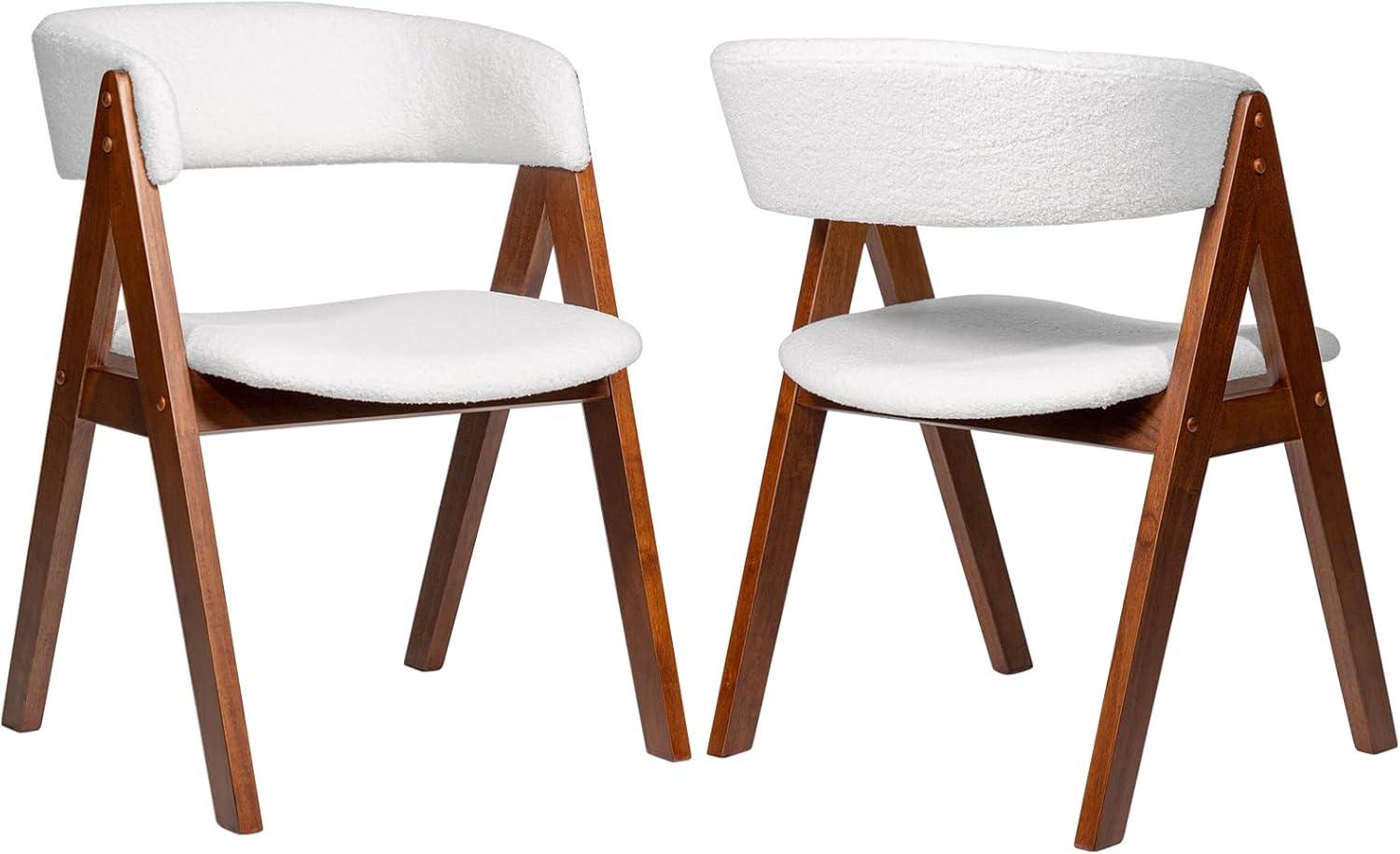 image:imageGiantex Wooden Dining Chairs Set of 2 Modern Sherpa Upholstered Kitchen Chair wArmrests Rubber Wood Legs Padded Seat amp Curved Open Back Farmhouse Side Chairs for Home Living RoomWhitewalnut