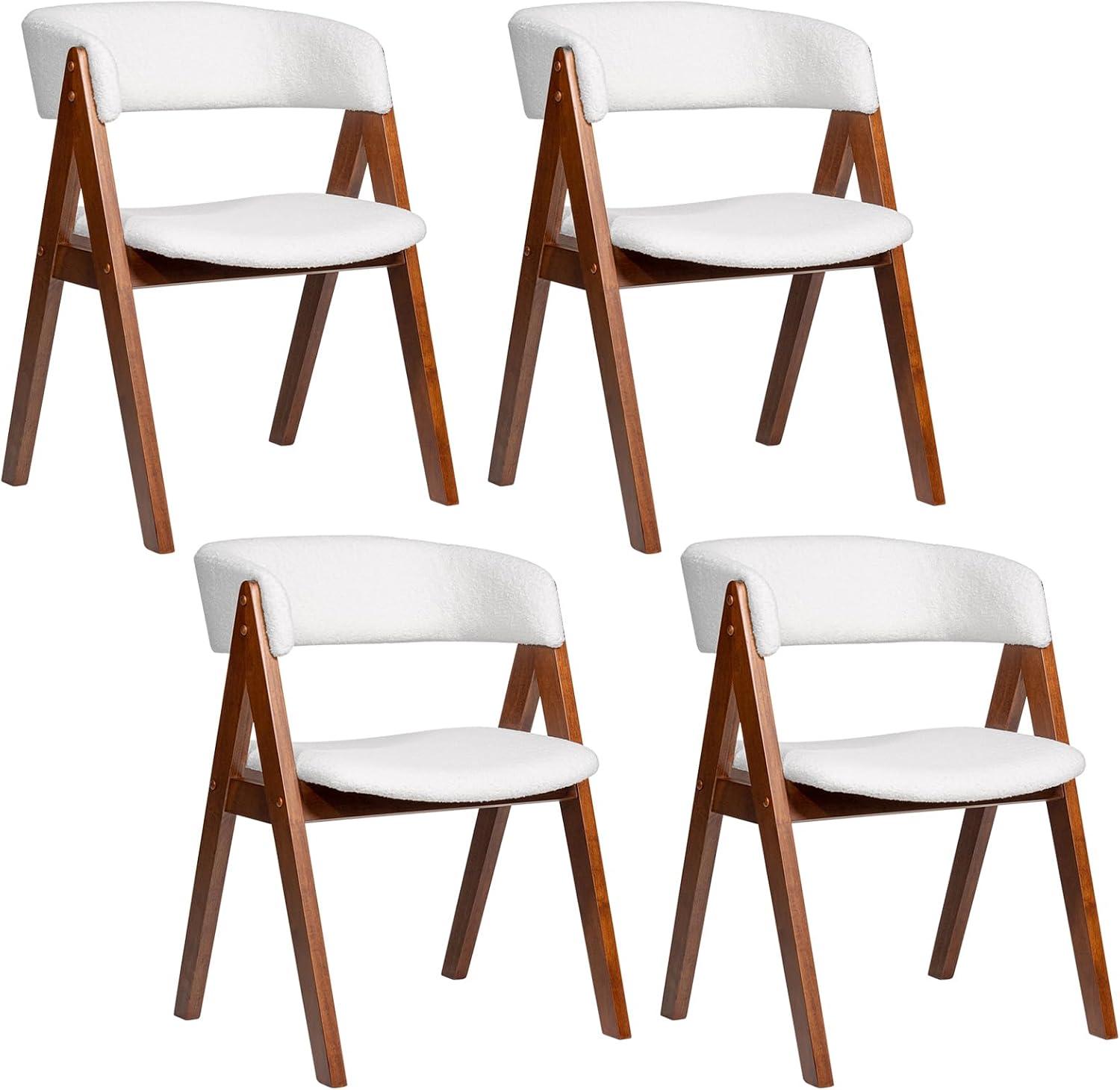 image:imageGiantex Wooden Dining Chairs Set of 2 Modern Sherpa Upholstered Kitchen Chair wArmrests Rubber Wood Legs Padded Seat amp Curved Open Back Farmhouse Side Chairs for Home Living RoomWhitewalnut