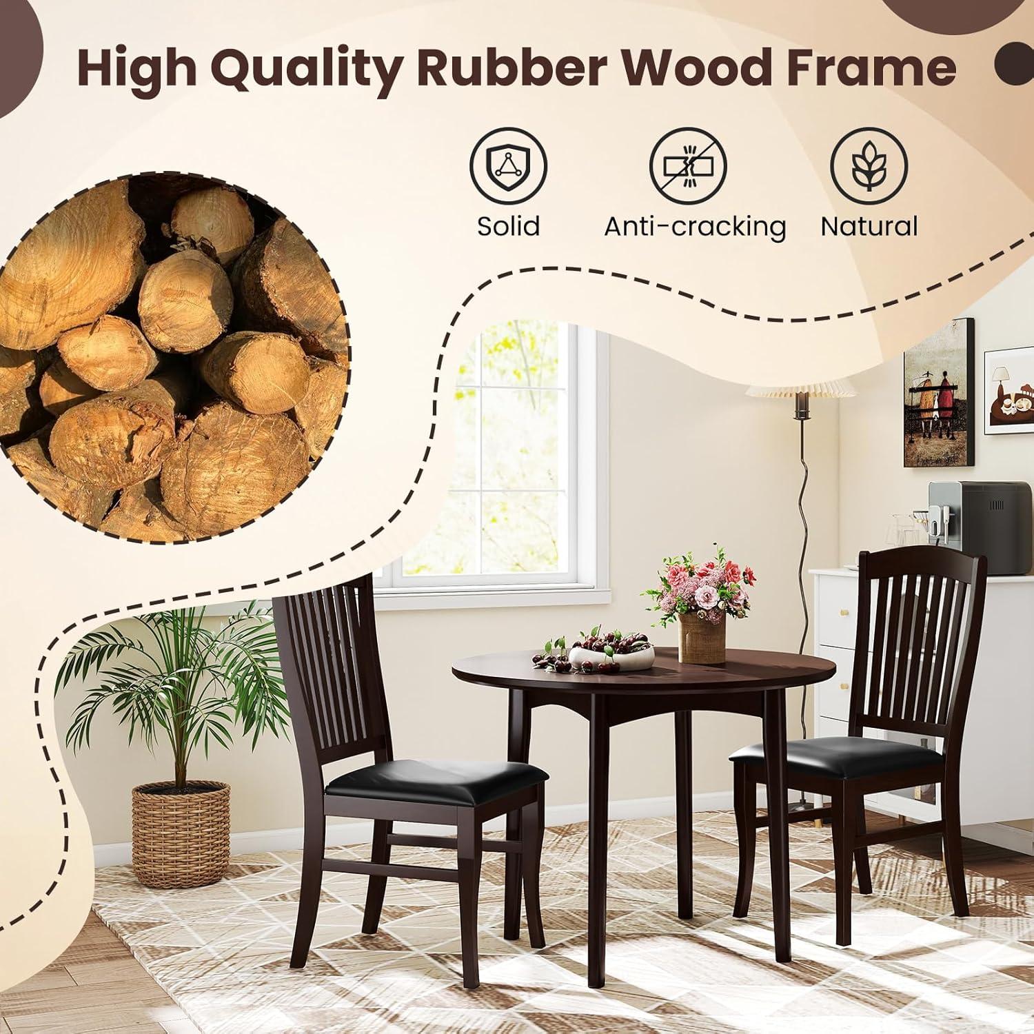 image:imageGiantex Wooden Dining Chairs Set of 2 PU Leather Upholstered Kitchen Side Chair Rubber Wood Frame amp Slatted High Backrest MidCentury Armless Dinette Chairs for Restaurant Living Room