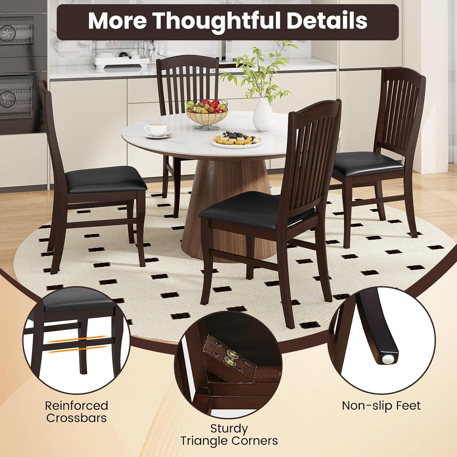 image:imageGiantex Wooden Dining Chairs Set of 2 PU Leather Upholstered Kitchen Side Chair Rubber Wood Frame amp Slatted High Backrest MidCentury Armless Dinette Chairs for Restaurant Living Room