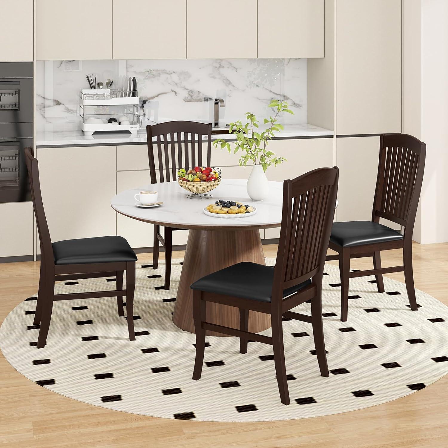 image:imageGiantex Wooden Dining Chairs Set of 2 PU Leather Upholstered Kitchen Side Chair Rubber Wood Frame amp Slatted High Backrest MidCentury Armless Dinette Chairs for Restaurant Living Room