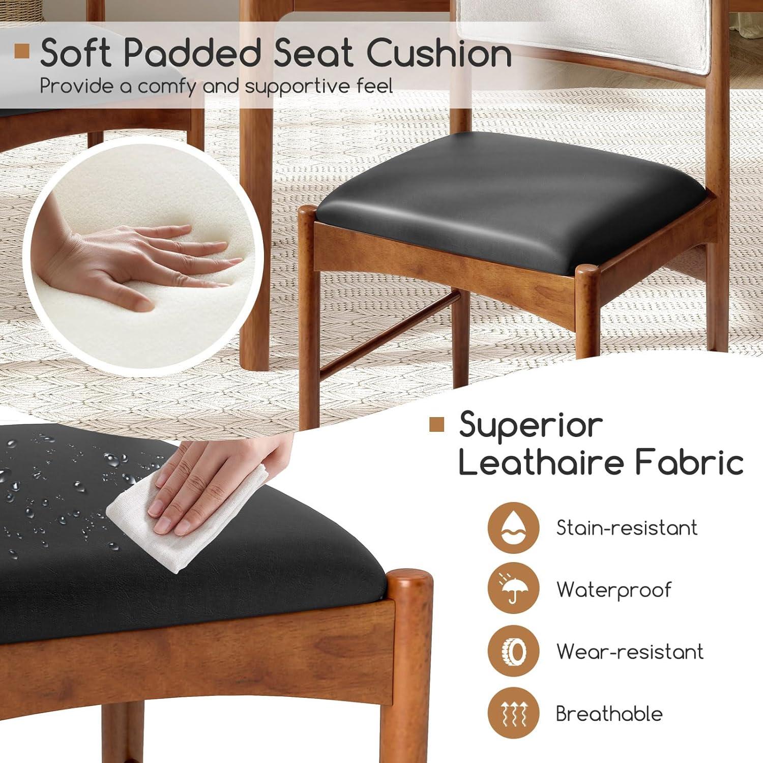 image:imageGiantex Wooden Dining Chairs Set of 2 Upholstered Kitchen Chair wRubber Wood Frame amp Faux Leather Padded Seat Faux Sherpa Backrest MidCentury Armless Chairs Modern Side Chairs for Home2