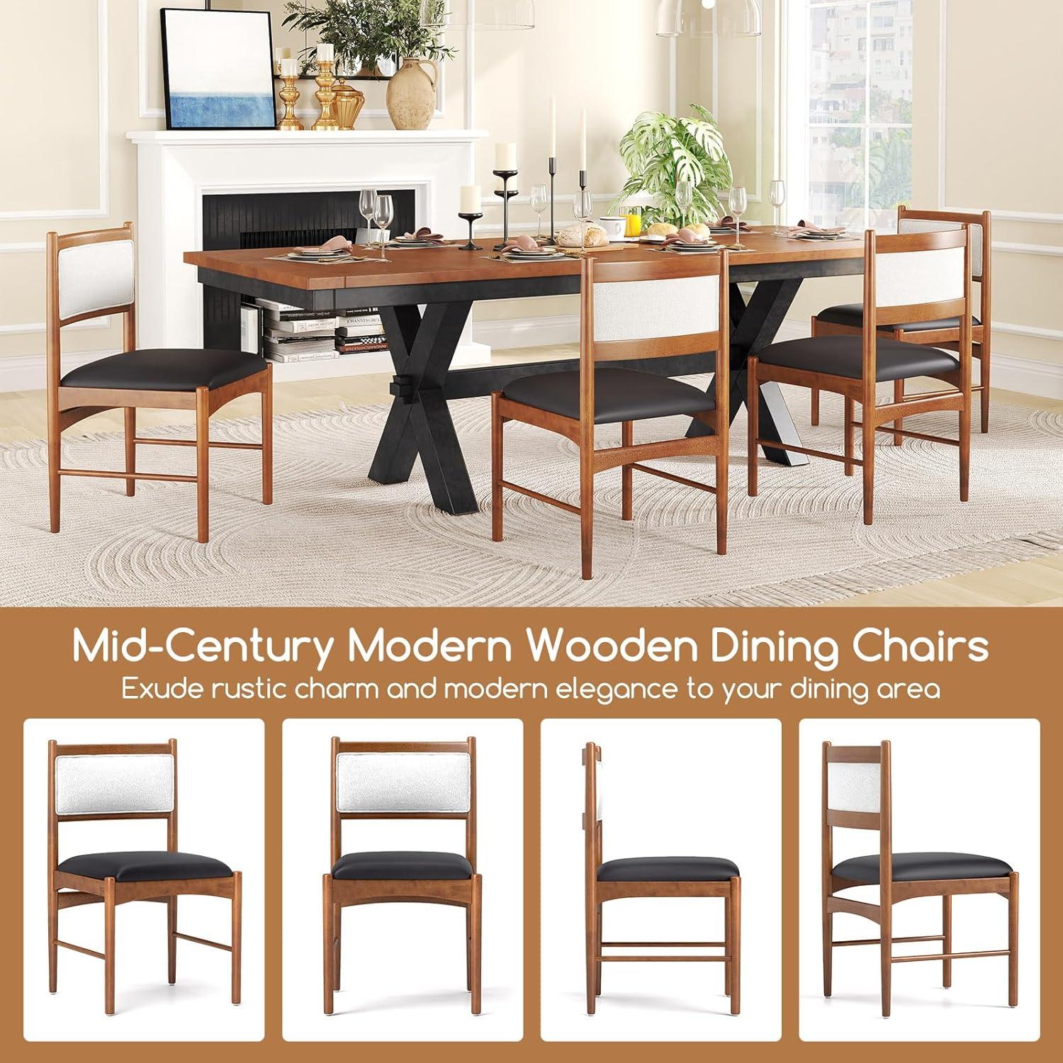 image:imageGiantex Wooden Dining Chairs Set of 2 Upholstered Kitchen Chair wRubber Wood Frame amp Faux Leather Padded Seat Faux Sherpa Backrest MidCentury Armless Chairs Modern Side Chairs for Home1