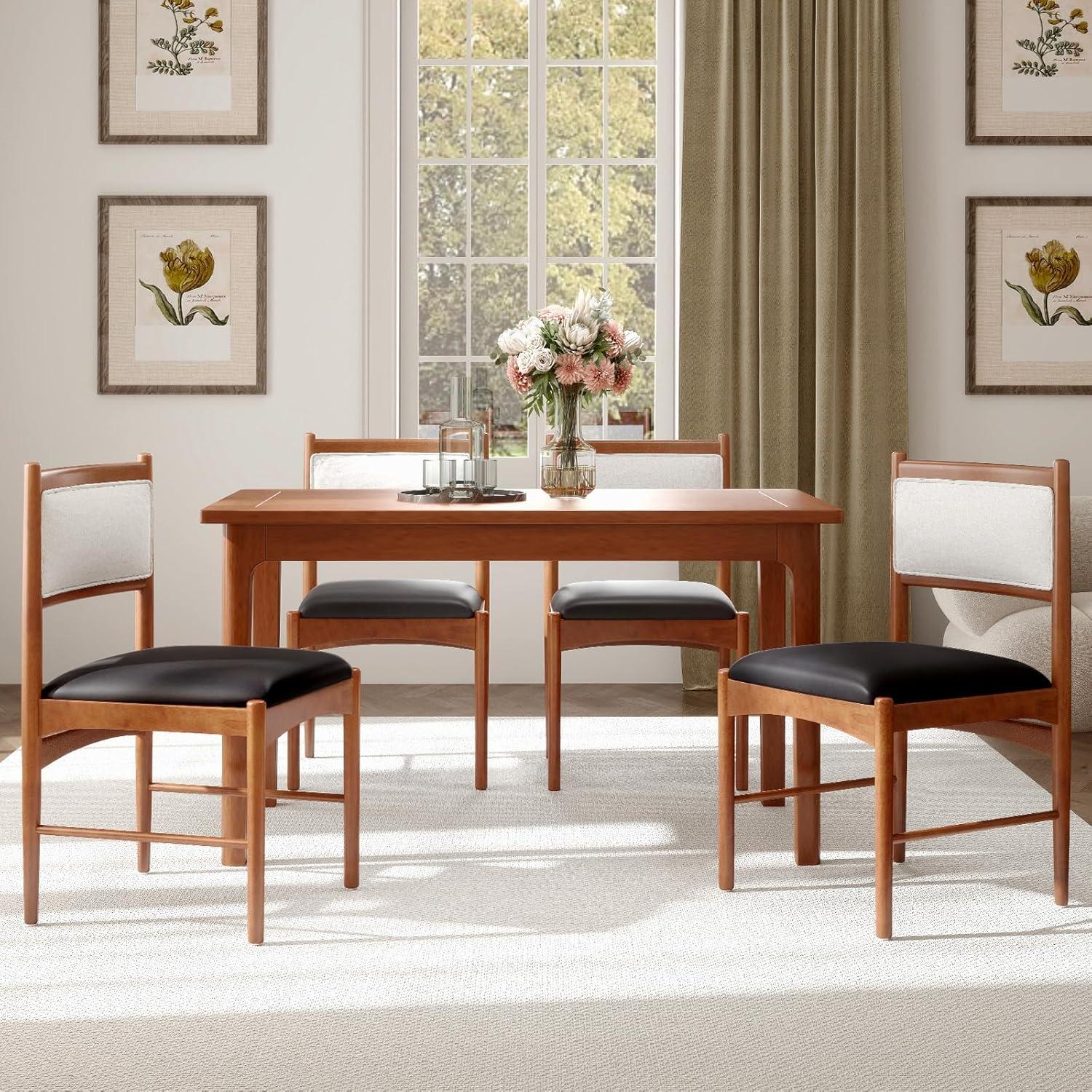 image:imageGiantex Wooden Dining Chairs Set of 2 Upholstered Kitchen Chair wRubber Wood Frame amp Faux Leather Padded Seat Faux Sherpa Backrest MidCentury Armless Chairs Modern Side Chairs for Home2