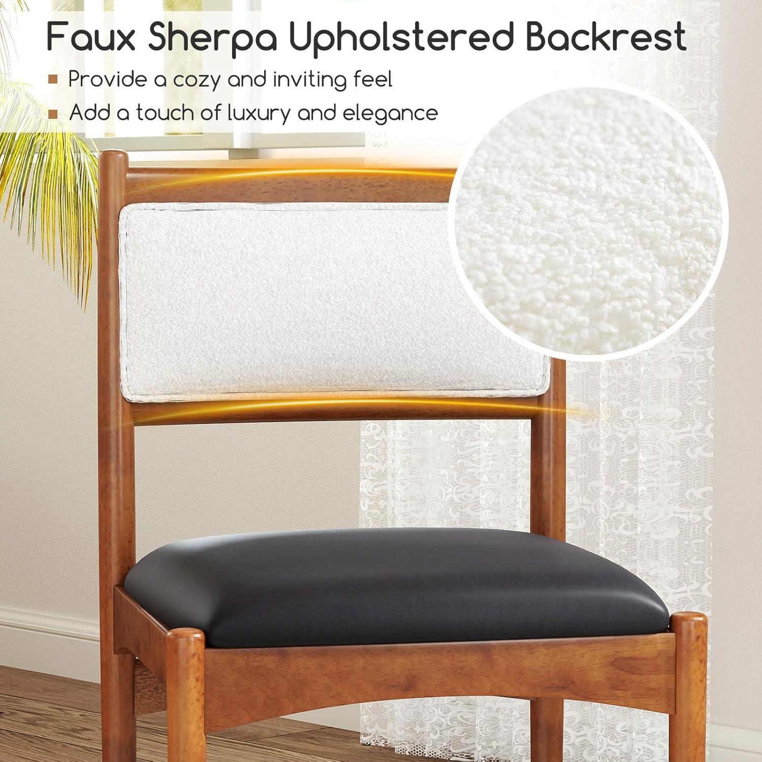 image:imageGiantex Wooden Dining Chairs Set of 2 Upholstered Kitchen Chair wRubber Wood Frame amp Faux Leather Padded Seat Faux Sherpa Backrest MidCentury Armless Chairs Modern Side Chairs for Home2