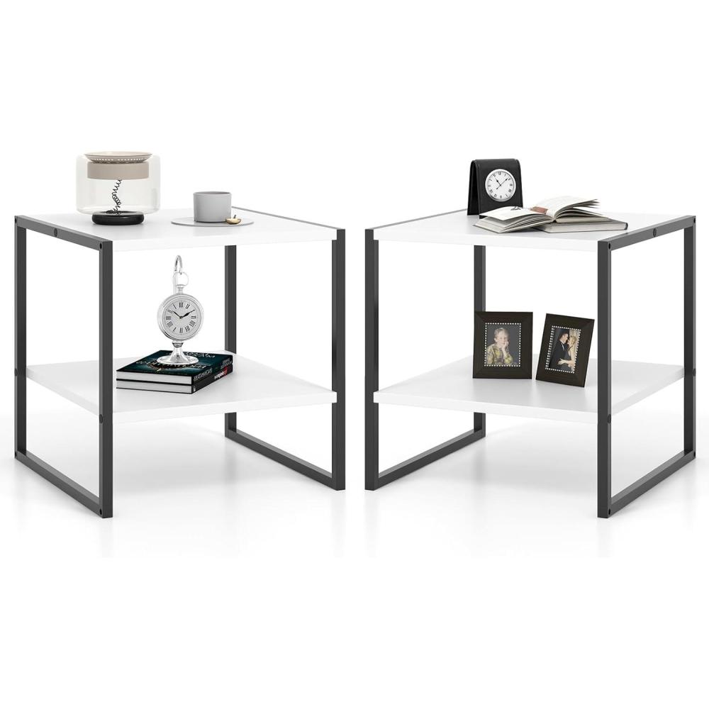 image:imageGiantex 20 Inch End Table Modern Square Side Table with Storage Shelf Small Coffee Table for Living Room Wood Bedside Table 2Tier Nightstand for Bedroom Easy Assembly White 12