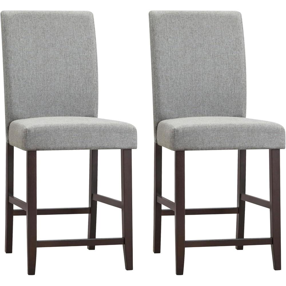 image:imageGiantex 24 Upholstered Bar Stools Set of 2 Modern Linen Counter Height Bar Stools with Ergonomic Back Rubber Wood Legs amp Footrest Armless Barstools for Kitchen Island Cafe Restaurant GreyGrey