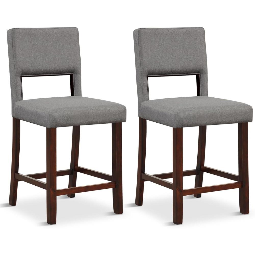 image:imageGiantex 245 Counter Height Bar Stools Set of 2 Linen Barstools with Back Rubber Wood Legs Max Load 400 Lbs Modern Upholstered Bar Dining Chairs for Kitchen Island Pub BeigeGrey