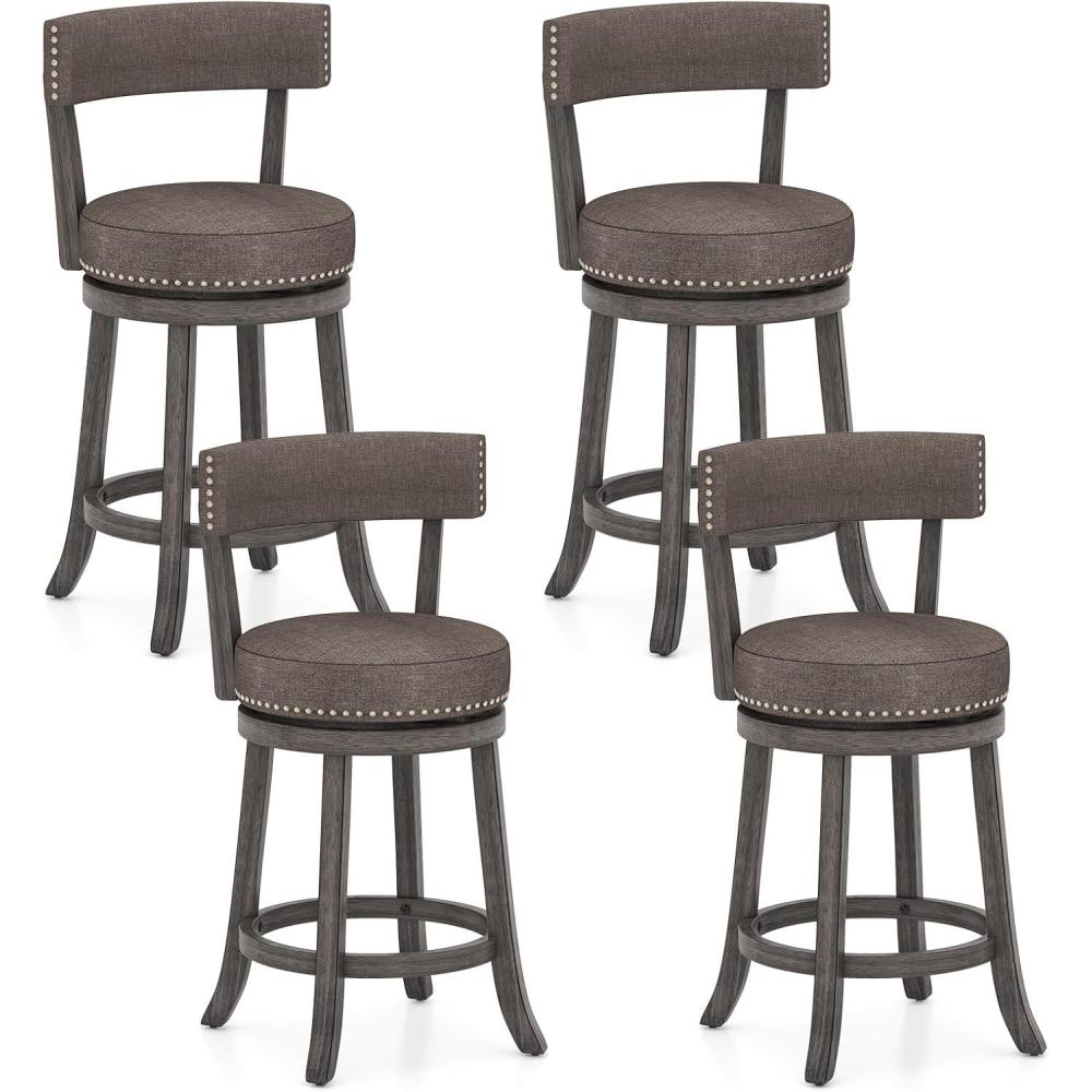 image:imageGiantex 26 Bar Stools Set of 2 Swivel Counter Height Bar Chairs with Footrest Rubber Wood Frame Upholstered Linen Barstools with Back amp Cushioned Seat for Kitchen Island Dining Room Pub2