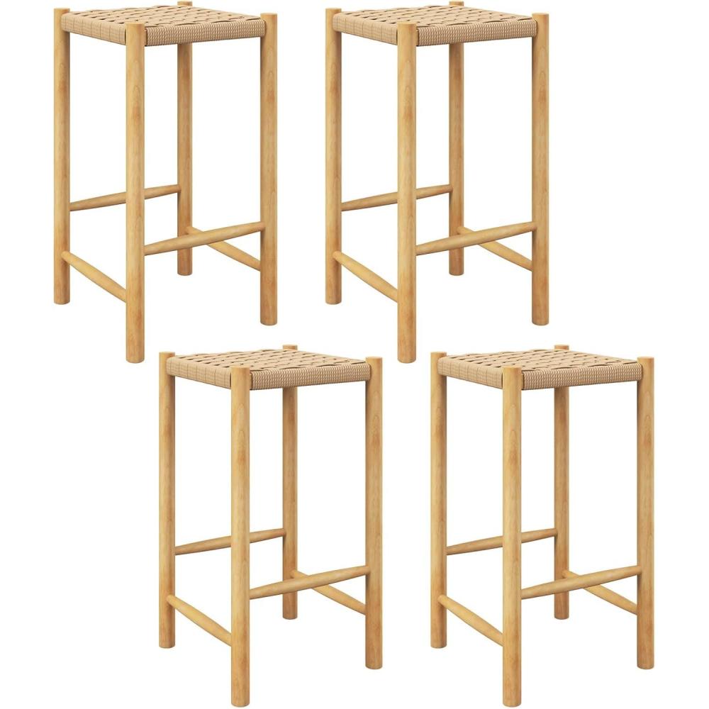 image:imageGiantex 26 Counter Height Wood Bar Stools Set of 2 Boho Rattan Barstools Max Load 330 Lbs Armless Saddle Kitchen Stools Backless Wicker Bar Stools for Kitchen Counter Indoor Outdoor2