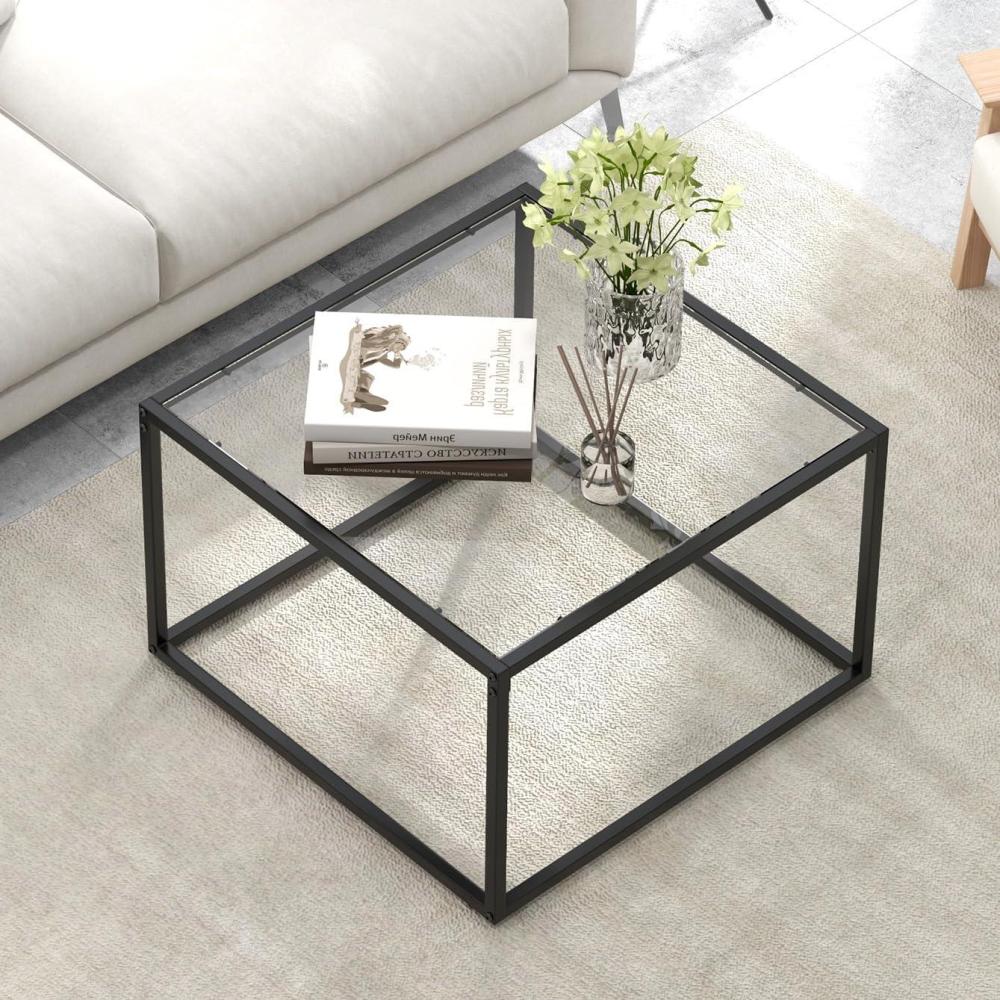 image:imageGiantex 275 Square Coffee Table  Tempered Glass Center Table wMetal Frame Modern Accent Table for Small Space Living Room Home Office Easy Assembly 1Tier GrayTransparent
