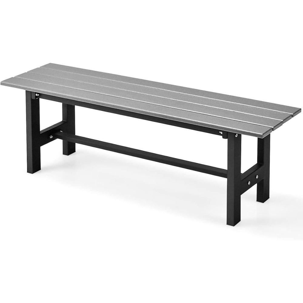 image:imageGiantex 2Pack Outdoor Bench Seat  Backless Patio Garden Bench 47 Weatherproof Outside Chair with Slatted Seat Metal Frame 660 LBS Capacity Dining Bench Chair for Yard Park Balcony BlackGrey