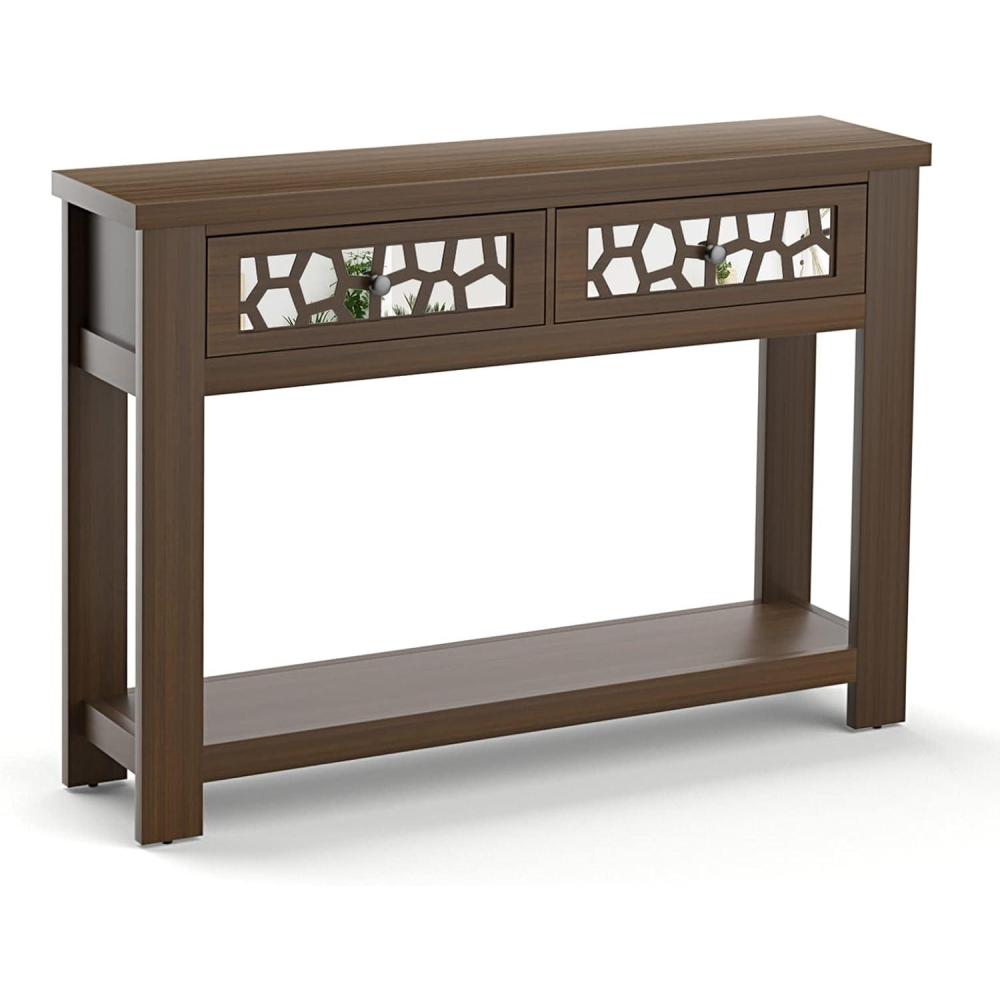 image:imageGiantex 2Tier Console Table with Drawers Wood Entryway Table with 2 Drawers amp Open Storage Shelf for Living Room Entryway Easy Assembly Rectangular Accent Table NaturalRustic Brown
