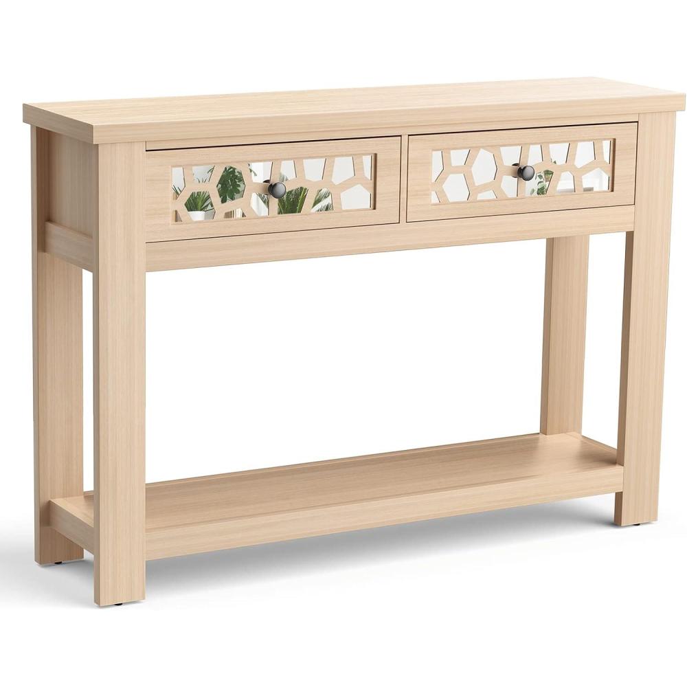 image:imageGiantex 2Tier Console Table with Drawers Wood Entryway Table with 2 Drawers amp Open Storage Shelf for Living Room Entryway Easy Assembly Rectangular Accent Table NaturalNatural