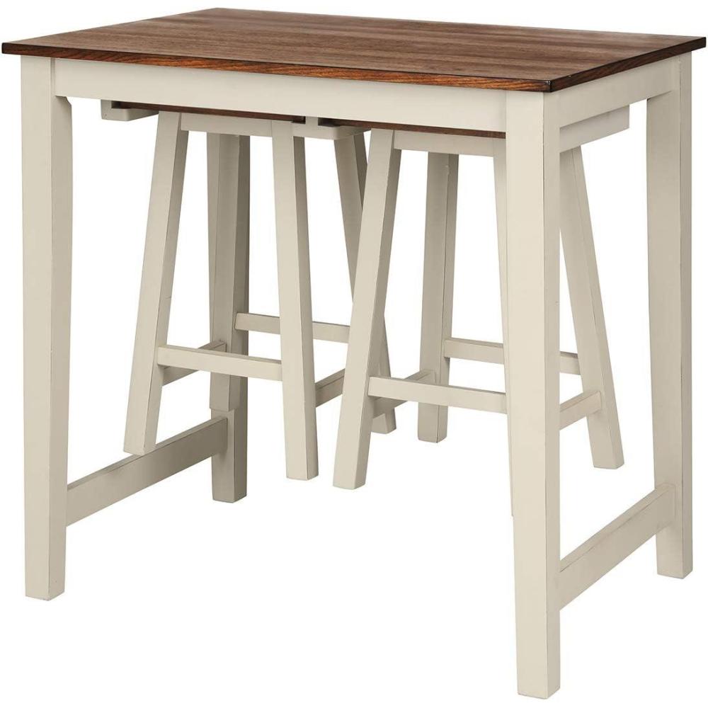 image:imageGiantex 3 Piece Pub Dining Set Counter Height Pub Table with 2 Saddle Bar Stools Tavern Collection Table Set for Living Room Kitchen Small Space Brown amp Milky White