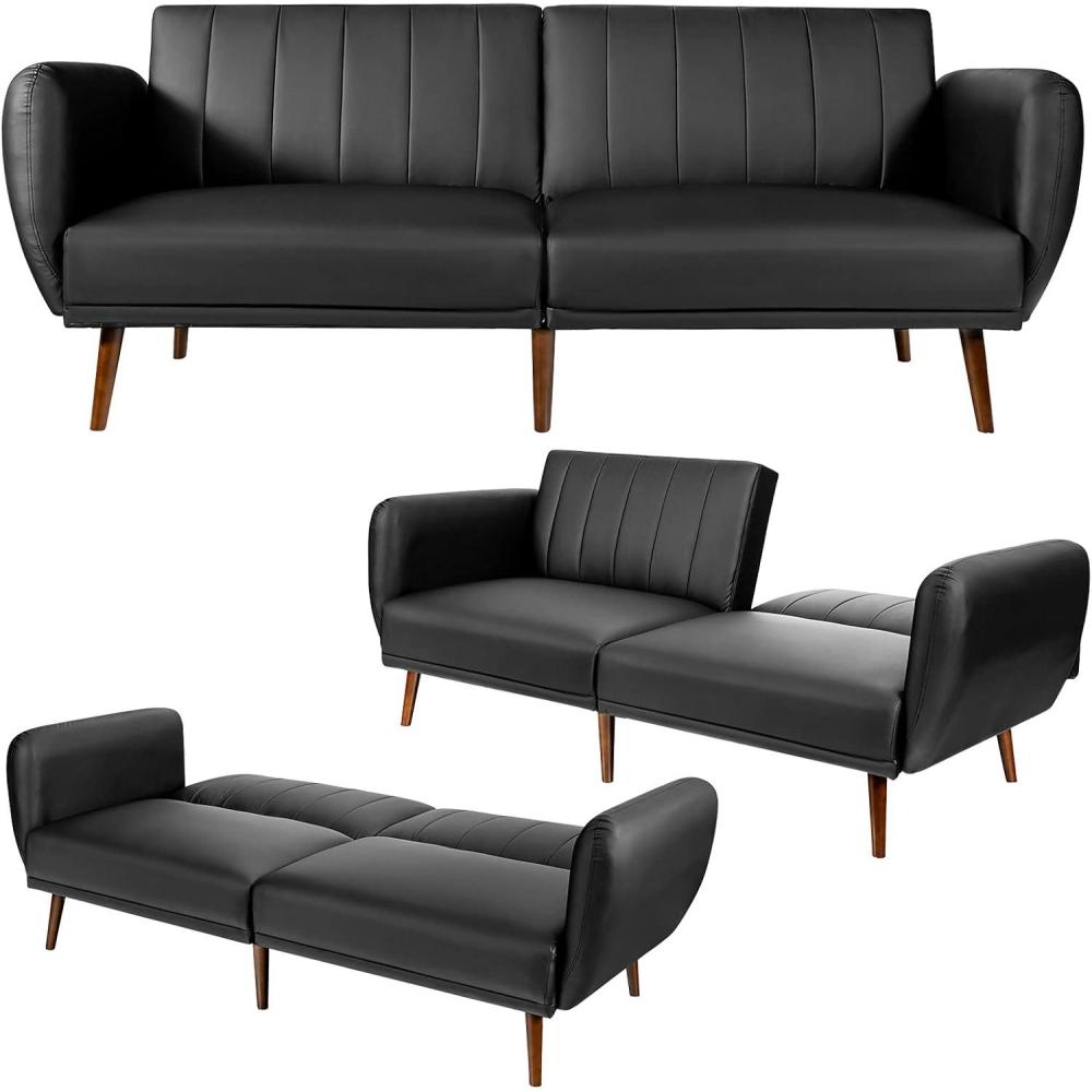 image:imageGiantex 3 Seat Sofa Bed Convertible Futon Sofa HighDensity Sponge Adjustable Backrest Rubber Wood Legs Foldable Couch Sleeper with Armrest for Living Room Bedroom Lounge Office BlackBlack