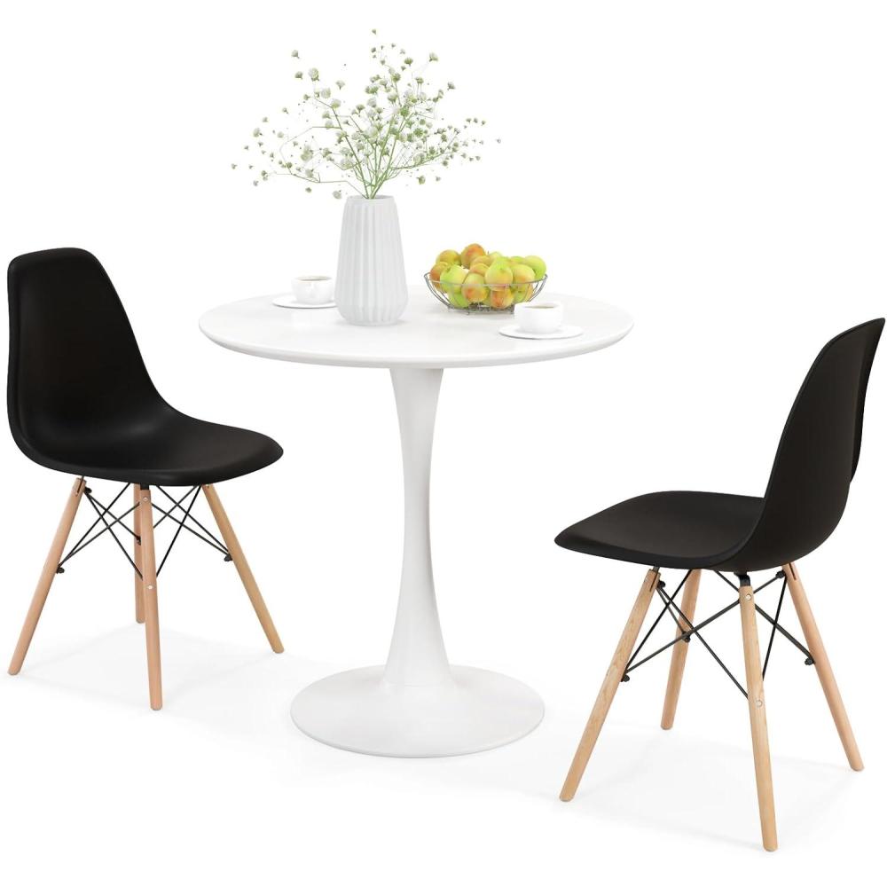 image:imageGiantex 3Piece Dining Table Set for 2 Kitchen Table Chairs Set with 32 Round Table Dining Chairs Dinette Table Set for Small Spaces Breakfast Nook Table Set Dining Room Table Set BlackWhiteBlackwhite