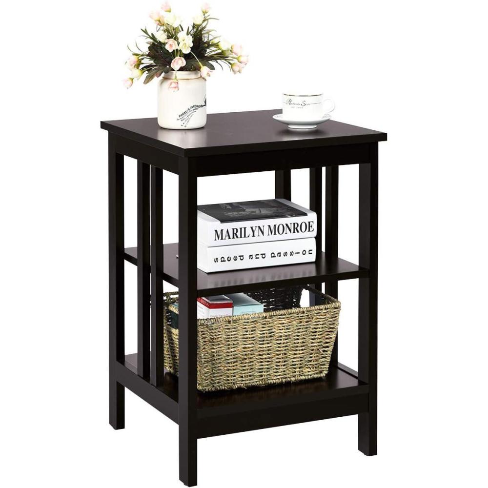 image:imageGiantex 3Tier Nightstand Modern Side Table with Storage Shelves and Reinforced Bars Versatile Bedside Tables Wooden End Table Night Stand for Bedroom Living Room Easy Assembly BlackEspresso