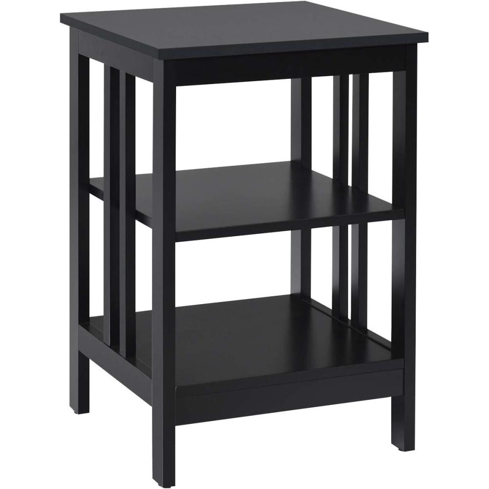 image:imageGiantex 3Tier Nightstand Modern Side Table with Storage Shelves and Reinforced Bars Versatile Bedside Tables Wooden End Table Night Stand for Bedroom Living Room Easy Assembly BlackBlack