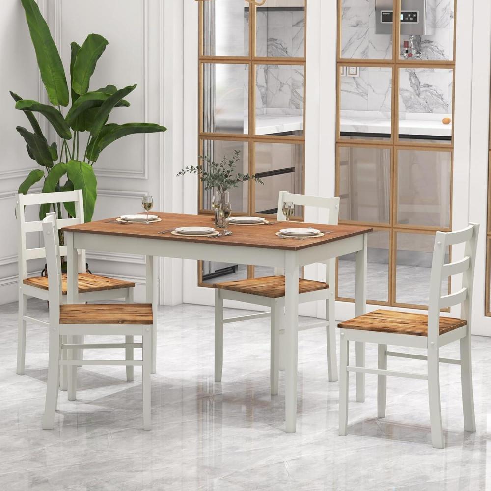image:imageGiantex 5Piece Dining Set for 4 Solid Wood Rectangular Table amp 4 Chairs wtih Rubber Wood Legs Kitchen Table and Chairs Set for Small Spaces Dinette Dining Room Restaurant Rustic BrownRustic Brown