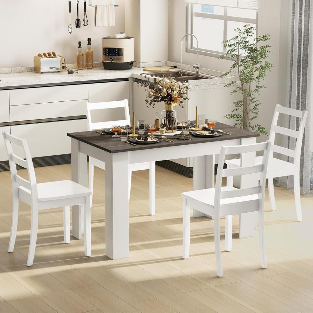 image:imageGiantex 5Piece Wooden Dining Set Modern Rectangular Dining Table amp 4 HighBack Chairs Dinette Set wRubber Wood Legs Kitchen Furniture for Dining Room Kitchen Restaurant Dark GreyWhite