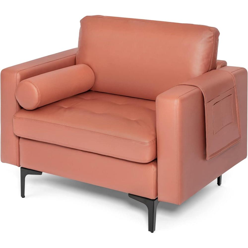 image:imageGiantex 68 Modern Loveseat 2Seater Sofa Couch Thick Cushion amp 2 Bolsters Armrest Magazine Cabby with 2 Pockets Metal Legs Ideal for Living Room Reception Room Office Dark GreyRed
