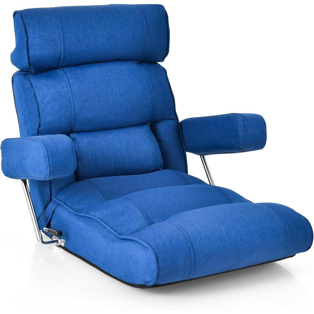 image:imageGiantex Adjustable Folding Sofa Chair  Lazy Floor Chair with Infinitely Adjustable Backrest Extendable Armrest amp Seat Couch Recliner for Meditation Reading Gaming Floor Chairs for Adults BlueBlue