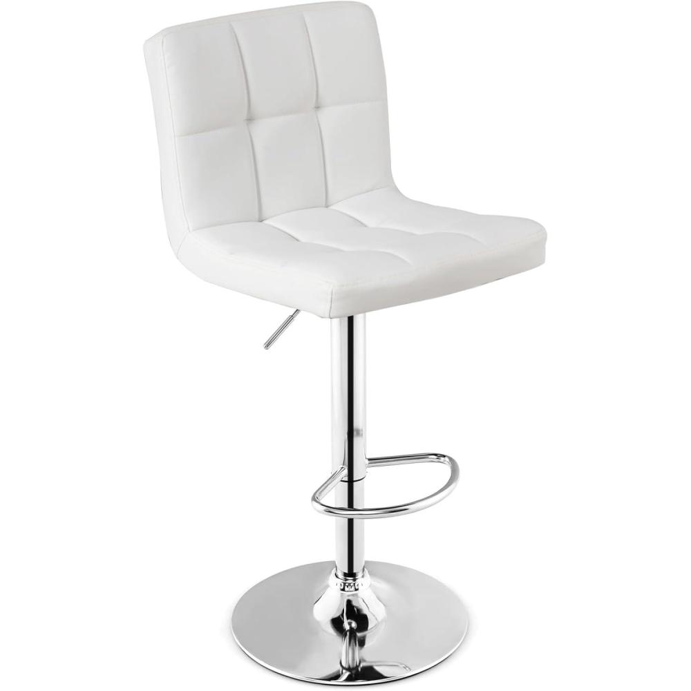 image:imageGiantex Bar Stools Set of 1 Modern PU Leather Height Adjustable Barstools with Back Footrest Metal Base Armless Counter Height Swivel Stools for Kitchen Island Home Bar Cafe Pub BlackWhite