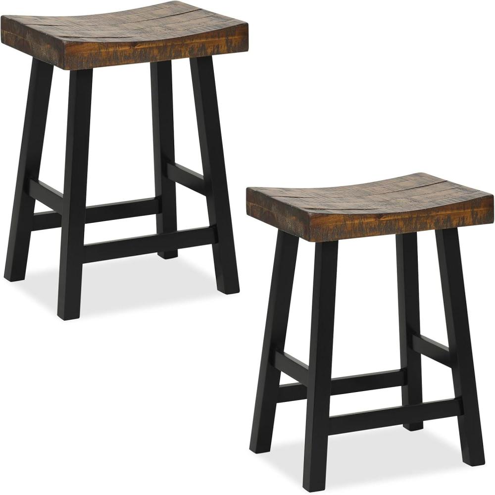image:imageGiantex Bar Stools Set of 2 24 Counter Height Saddle Stools Bar Dining Chairs with Rubber Wood Frame amp Footrest Backless Barstools for Kitchen Island Dining Room Pub Rustic Brown1