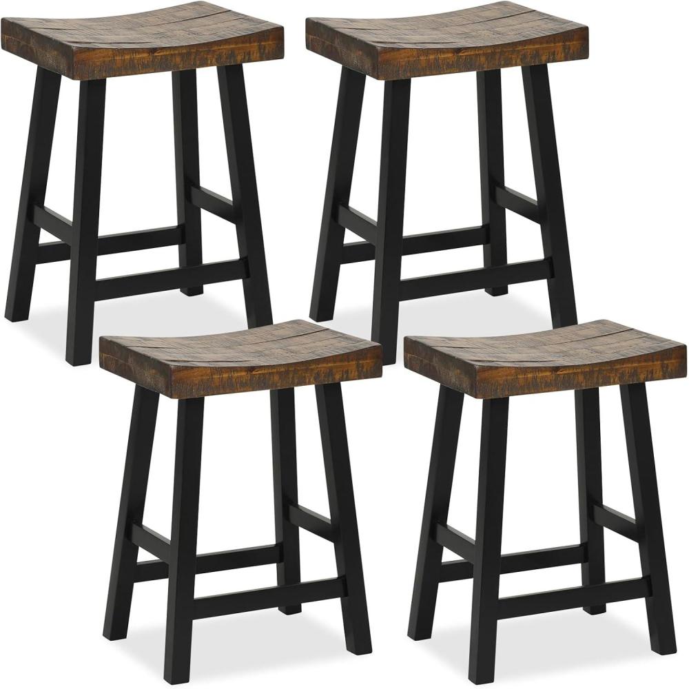 image:imageGiantex Bar Stools Set of 2 24 Counter Height Saddle Stools Bar Dining Chairs with Rubber Wood Frame amp Footrest Backless Barstools for Kitchen Island Dining Room Pub Rustic Brown2