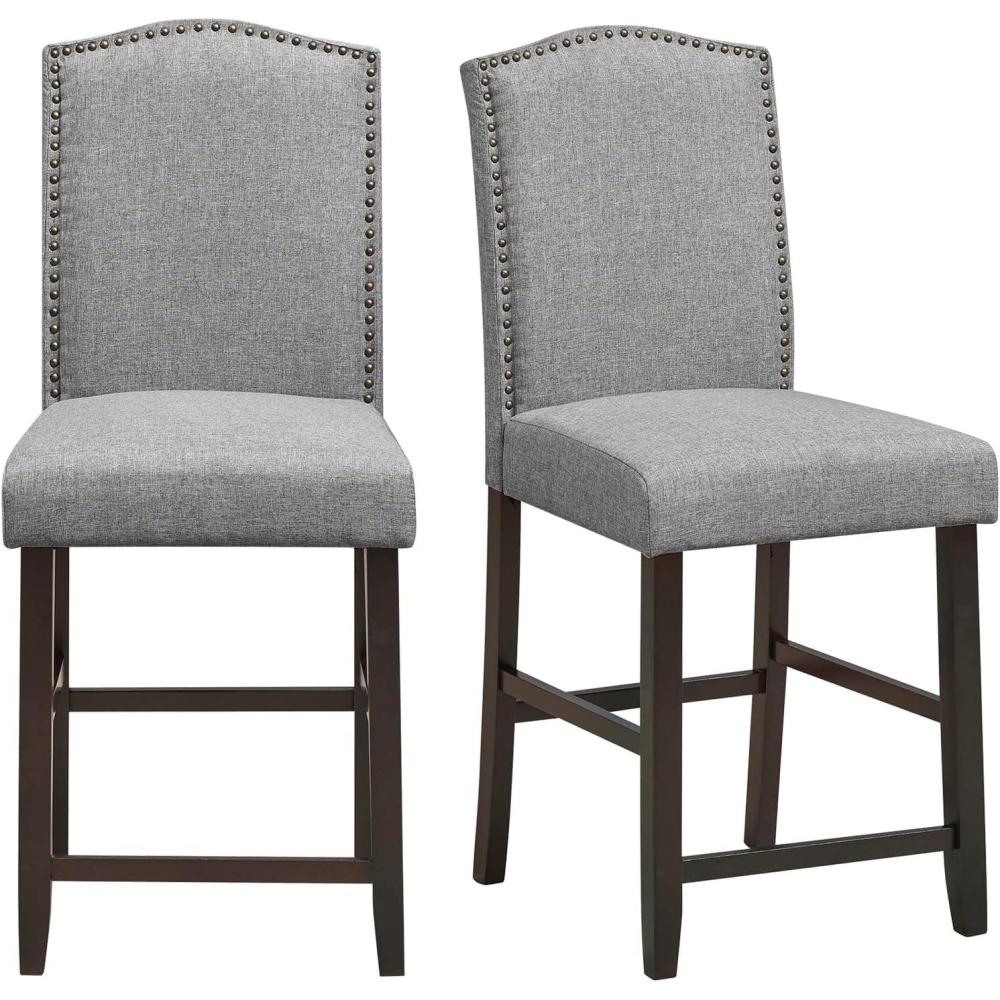image:imageGiantex Bar Stools Set of 2 25 Counter Height Bar Dining Chairs with Rubber Wood Legs Footrest Max Load 330 Lbs Nailed Upholstered Barstools with Back for Kitchen Island GreyGrey