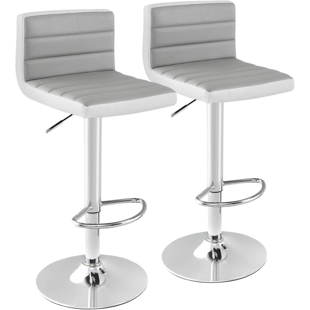 image:imageGiantex Bar Stools Set of 2 Adjustable Swivel Bar Dining Chairs with AntiSlip Metal Base amp Footrest Counter Height Stools PU Leather Barstools for Kitchen Island Pub amp Cafe GreyGrey