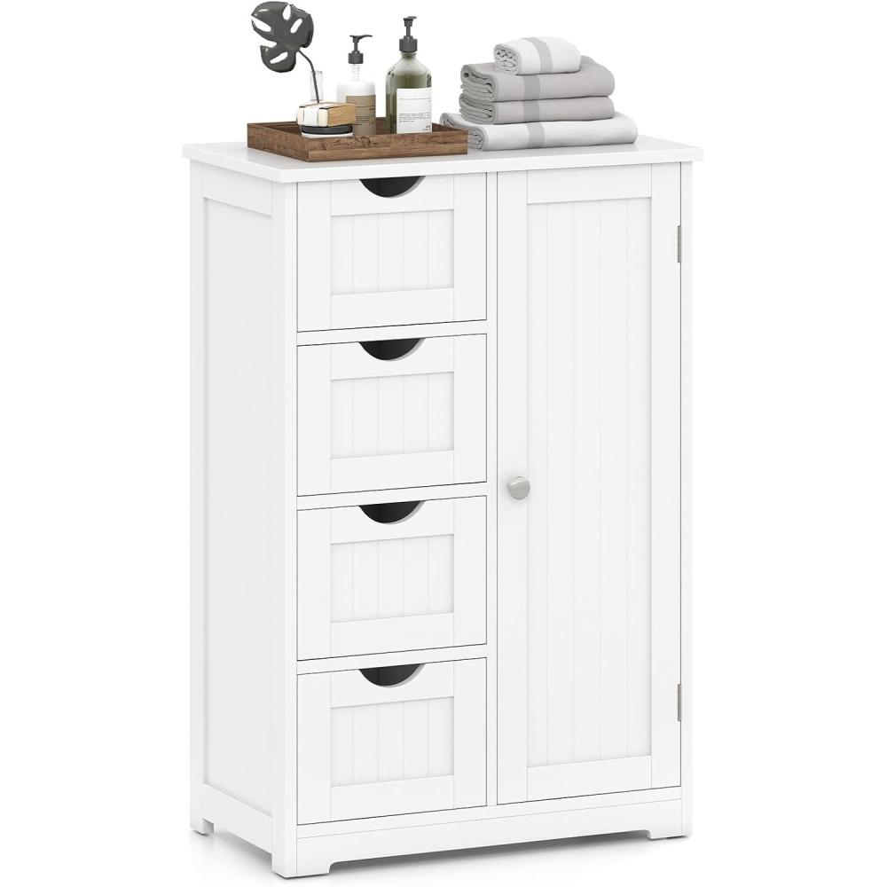 image:imageGiantex Bathroom Cabinet Freestanding Storage Cabinet with 1 Door amp 4 Drawers 3Level Adjustable Shelf Antitoppling System Modern Storage Organizer for Bathroom Living Room Kitchen GrayOff White