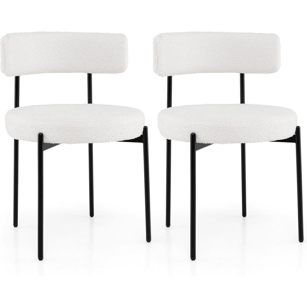 image:imageGiantex Boucle Dining Chairs Set of 2 Upholstered Round Kitchen Chair with Curved Backrest amp Metal Legs Modern Armless Side Chair White Sherpa Accent Chairs for Dining Room1Count Pack of 2