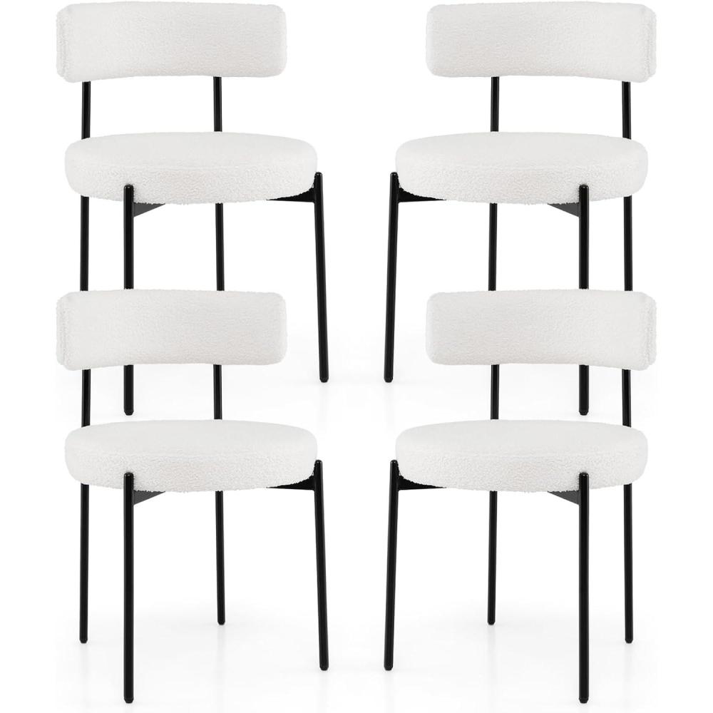 image:imageGiantex Boucle Dining Chairs Set of 2 Upholstered Round Kitchen Chair with Curved Backrest amp Metal Legs Modern Armless Side Chair White Sherpa Accent Chairs for Dining Room2 Count Pack of 4
